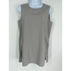 Athleta Women M Zephyr Refined Tank Top Gray White Stripe Quick Dry Travel Shell